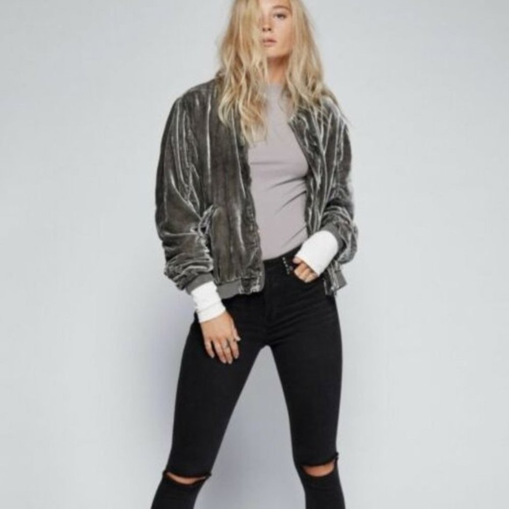 Free People Crushed Velvet Bomber Jacket Medium